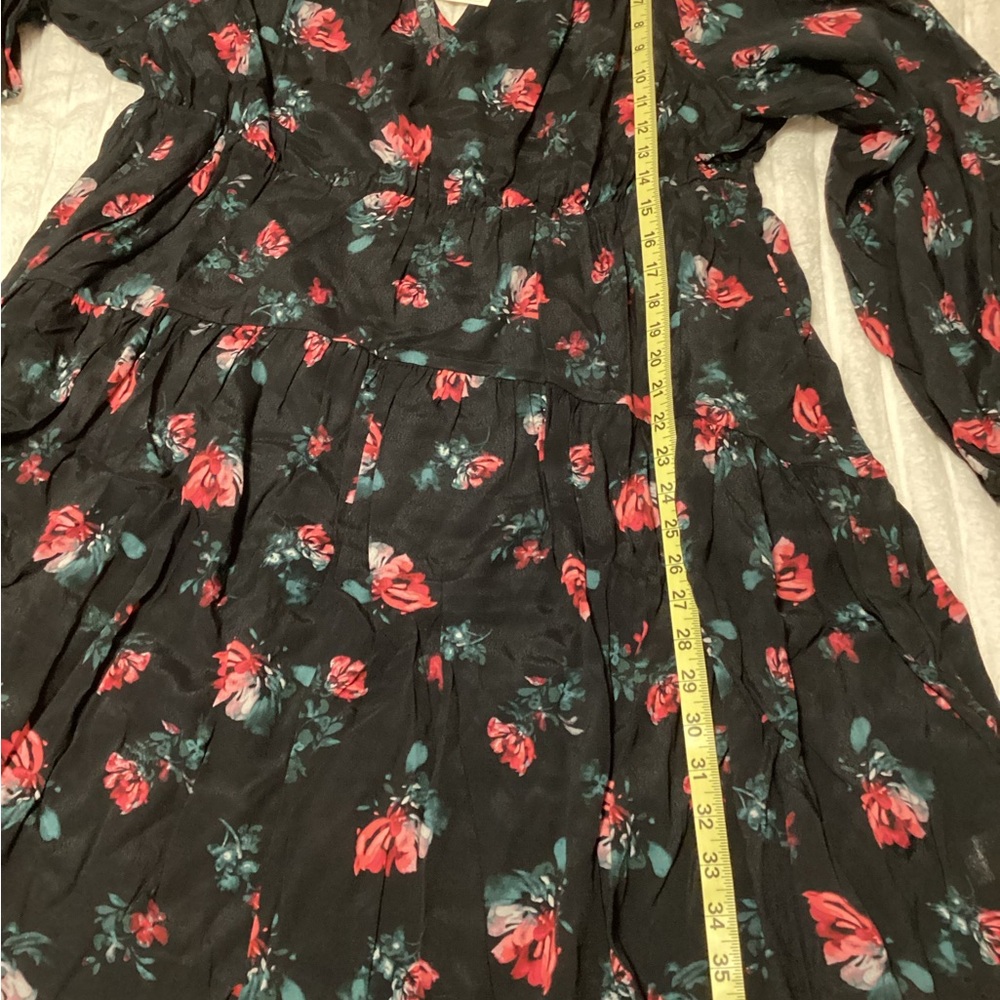 A New Day Floral V-Neck Long Sleeve Black Tiered Dress with Pink Rose Print NWT - Picture 8 of 9